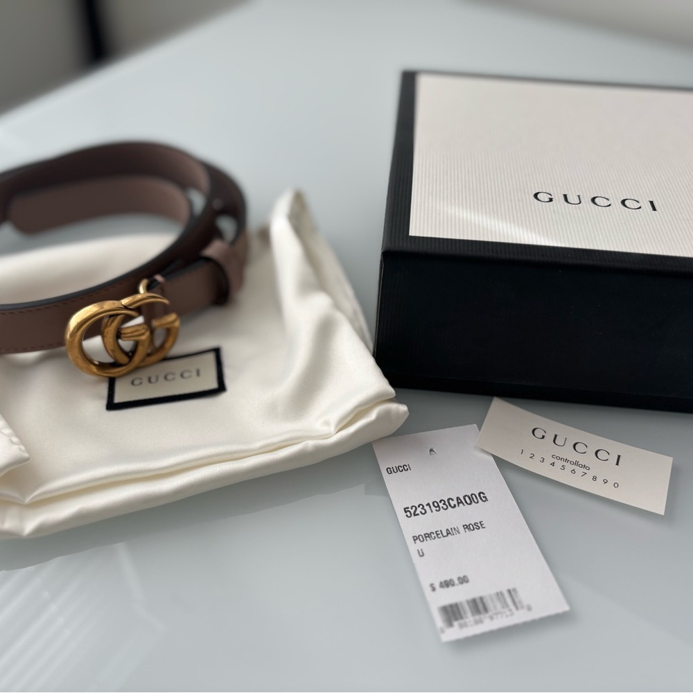 Gucci Brown Leather Belt with Gold Double G Buckle - Picture 2 of 8